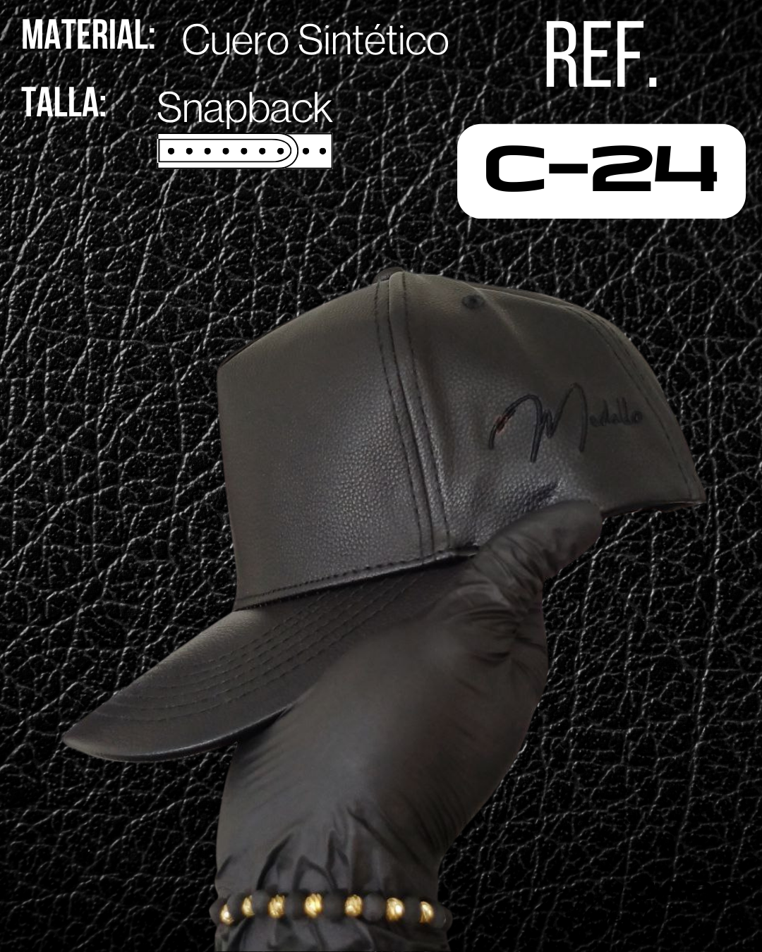 Gorra En Cuero Medallo (negra)
