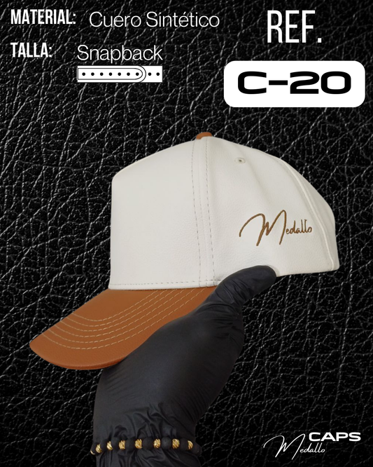 Gorra En Cuero Medallo (beige/café)