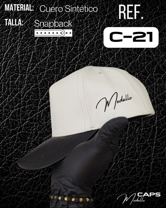 Gorra En Cuero Medallo (blanco/negro)